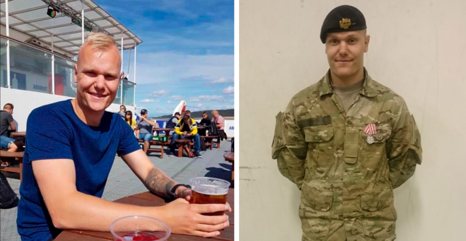 Frederik Grønning Kappel i civilt tøj - og i fuld soldateruniform